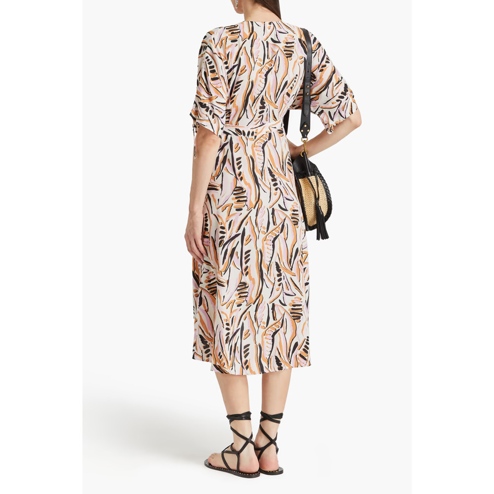 BA&SH Womens Baby Pink Tabb Printed Crepe Midi Wrap Robe Tabby Dress Size Medium - Picture 2 of 12